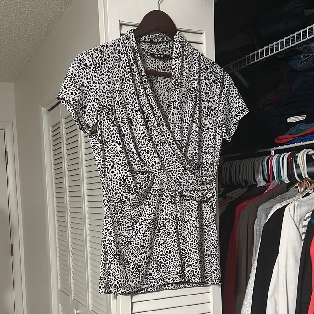 DKNY Black and White Leopard Print Blouse